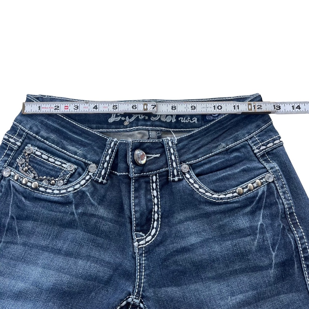 L.A. Idol USA Women’s 3 28W X 34L Dark Wash Studded Sparkle Detail Bootcut Jeans - Picture 10 of 13